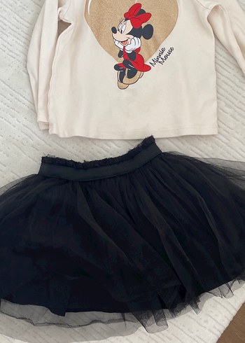 Kız Çocuk Siyah Fırfırlı Pamuklu Etek ve üst takım - Görsel 2