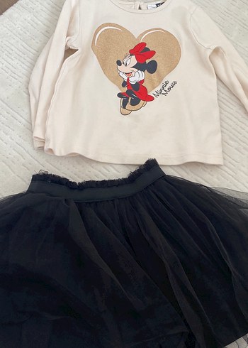 Kız Çocuk Siyah Fırfırlı Pamuklu Etek ve üst takım - Görsel 4