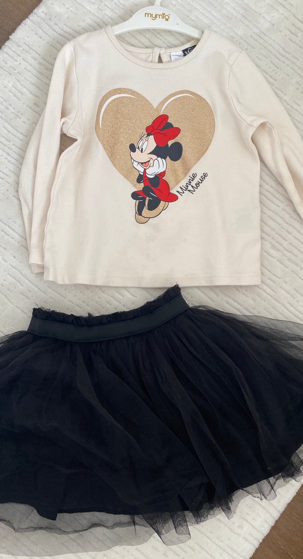 Kız Çocuk Siyah Fırfırlı Pamuklu Etek ve üst takım - Görsel 3