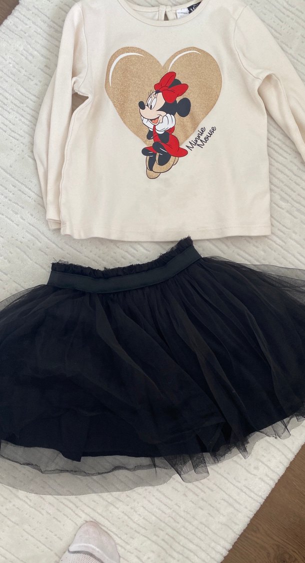 Kız Çocuk Siyah Fırfırlı Pamuklu Etek ve üst takım - Görsel 2