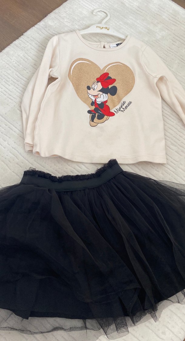 Kız Çocuk Siyah Fırfırlı Pamuklu Etek ve üst takım - Görsel 4