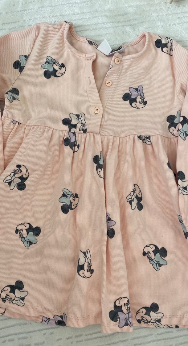 Pembe Baskılı Uzun Kollu Kız Elbisesi - Görsel 2