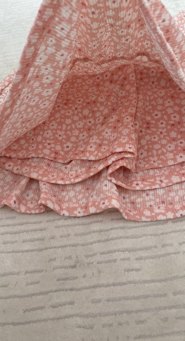 Pembe Çiçekli Volanlı Mini şort etek - Görsel 2