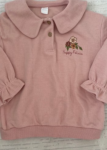 Düğmeli Pembe Kız Sweatshirt - Görsel 2
