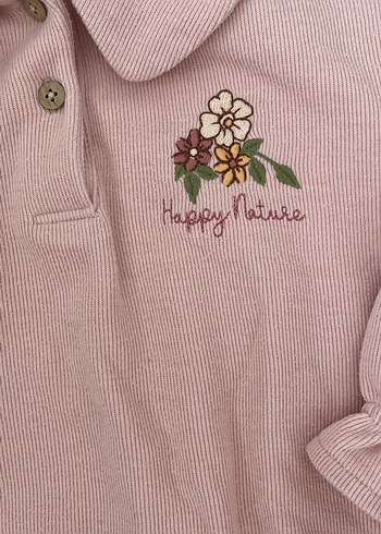 Düğmeli Pembe Kız Sweatshirt - Görsel 4