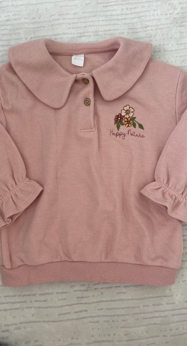 Düğmeli Pembe Kız Sweatshirt - Görsel 2