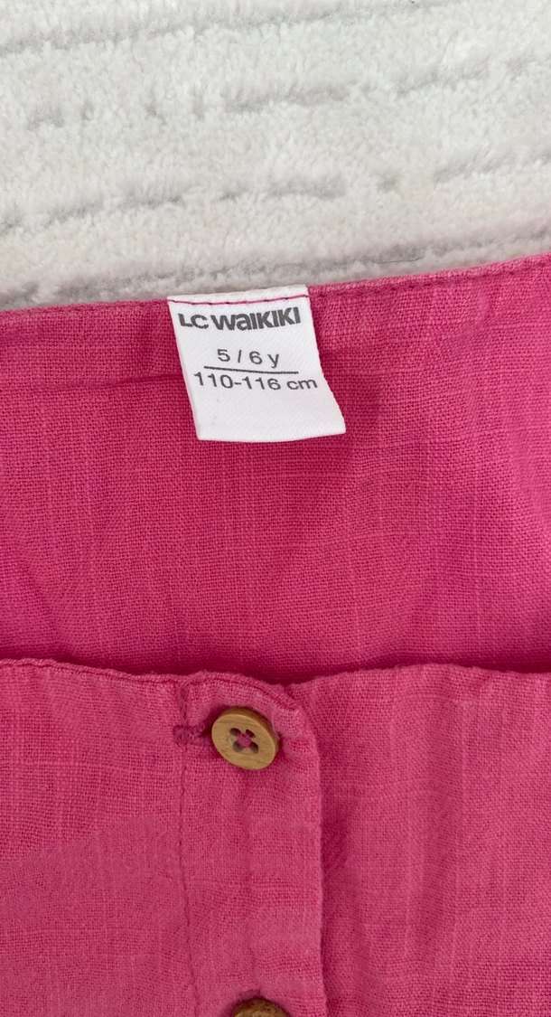 Pembe Kız Çocuk Keten Düğmeli bluz - Görsel 4