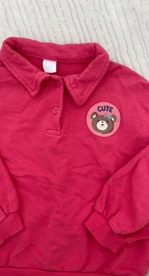 Kız Çocuk Pembe Düğmeli Sweatshirt - Görsel 2