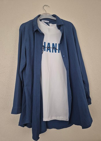 Mavi Denim Midi Uzun Kollu Kadın Gömlek