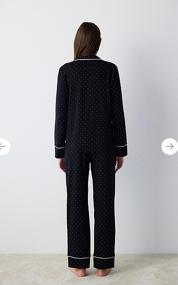 xl Beden siyah Renk Penti white dotted gömlek pijama takımı