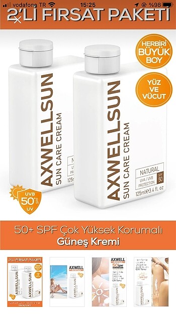 2?li paket güneş kremi