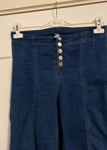 Penti Düğmeli Lacivert Kadın Midi Kot Pantolon