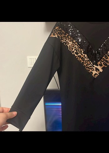 Vintage Love Siyah Dantel Detaylı Leopar Desenli Uzun Tunik