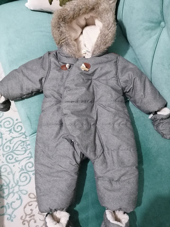 Kürklü Gri Bebek Kış Tulumu - Görsel 3