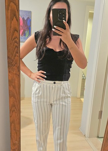 Beyaz Cigarette Pantolon Siyah Çizgili - Görsel 2