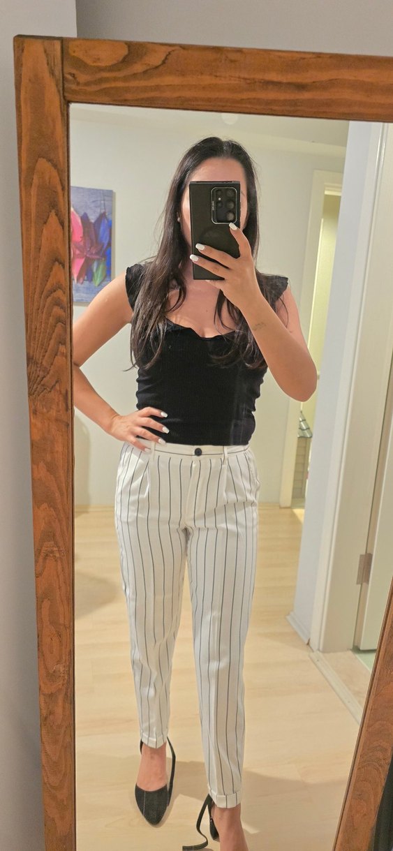 Beyaz Cigarette Pantolon Siyah Çizgili - Görsel 2