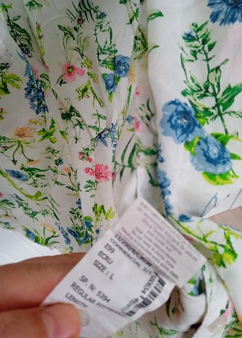 Beyaz Çiçek Desenli Bohem Kısa Kollu Gömlek - Görsel 3