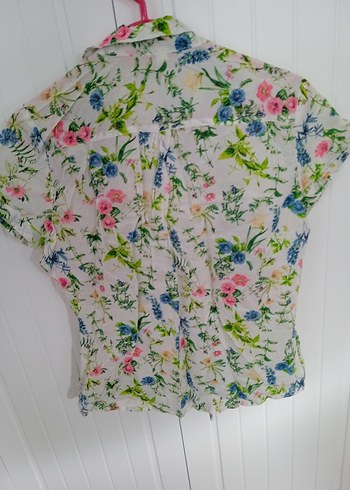 Beyaz Çiçek Desenli Bohem Kısa Kollu Gömlek - Görsel 4