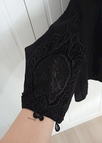 Siyah Goth Desenli Uzun Kollu  Bluz - Görsel 4