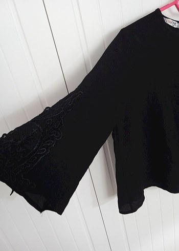 Siyah Goth Desenli Uzun Kollu  Bluz - Görsel 2