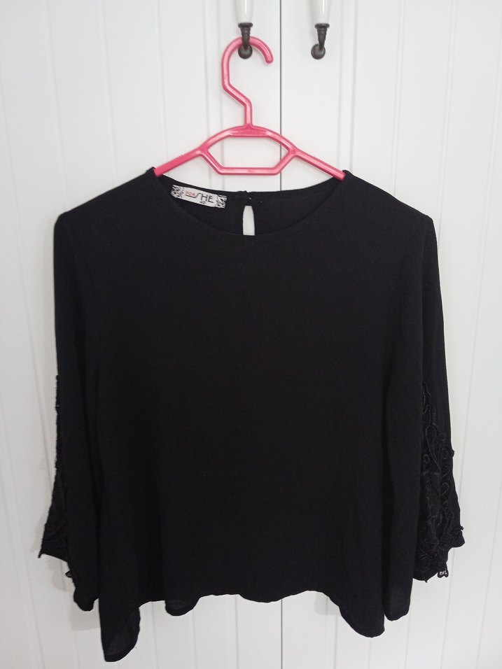 Siyah Goth Desenli Uzun Kollu  Bluz - Görsel 3