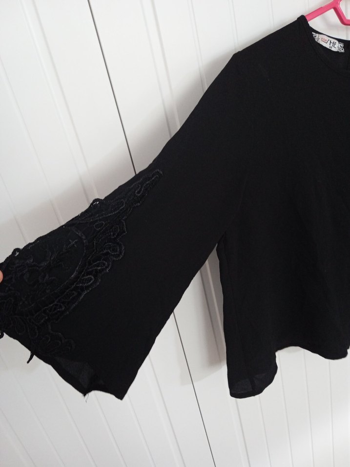 Siyah Goth Desenli Uzun Kollu  Bluz - Görsel 2