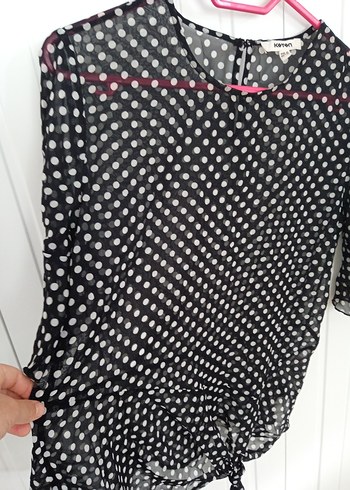 Siyah Puantiyeli Fırfırlı Kadın Bluz - Görsel 4