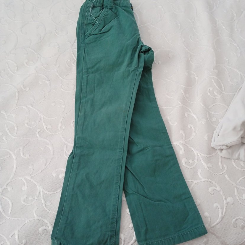 Düğmeli Koyu Yeşil Keten Erkek Çocuk Pantolon - Görsel 3