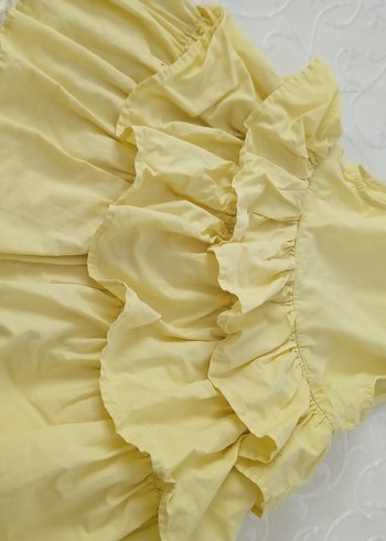 Sarı Kolsuz Keten Fırfırlı Kız Elbisesi - Görsel 3