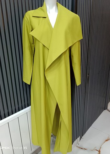 Sarı Kadın Uzun Drapeli Trençkot - Görsel 2