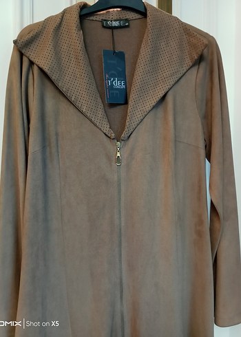 Bej Süet Kadın Uzun Fermuarlı Kaban - Görsel 2