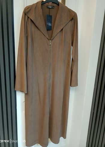 Bej Süet Kadın Uzun Fermuarlı Kaban - Görsel 4