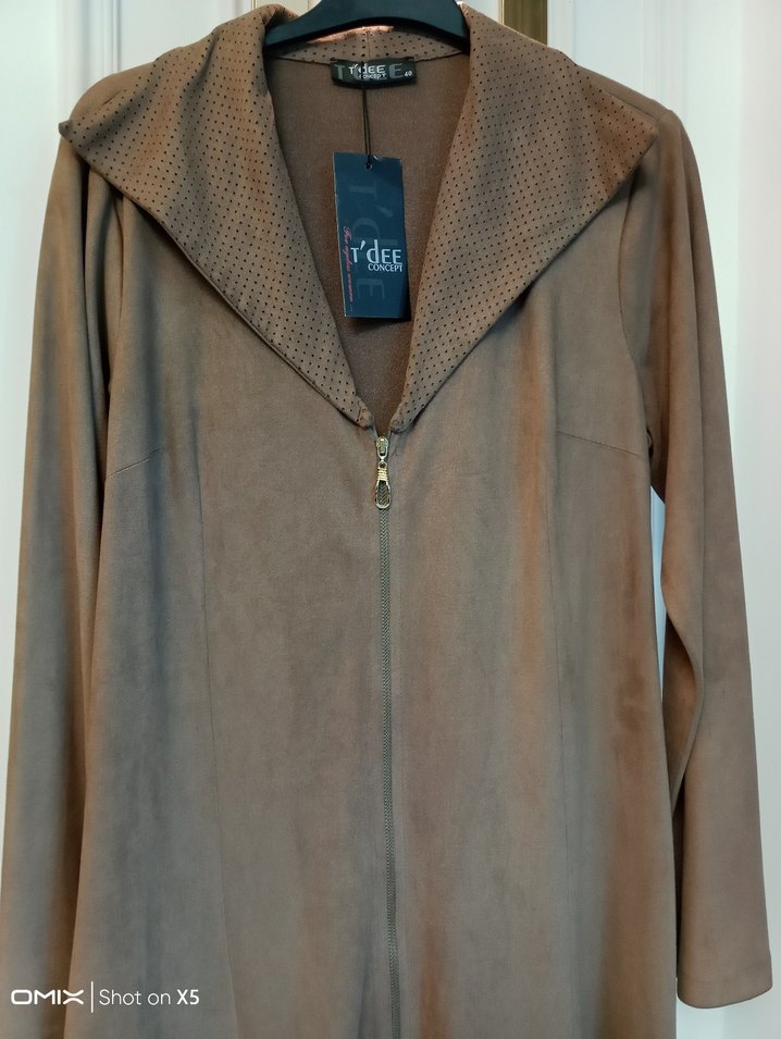 Bej Süet Kadın Uzun Fermuarlı Kaban - Görsel 2