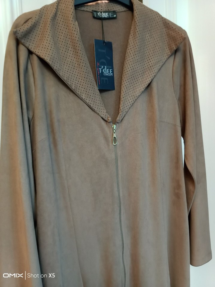 Bej Süet Kadın Uzun Fermuarlı Kaban - Görsel 3