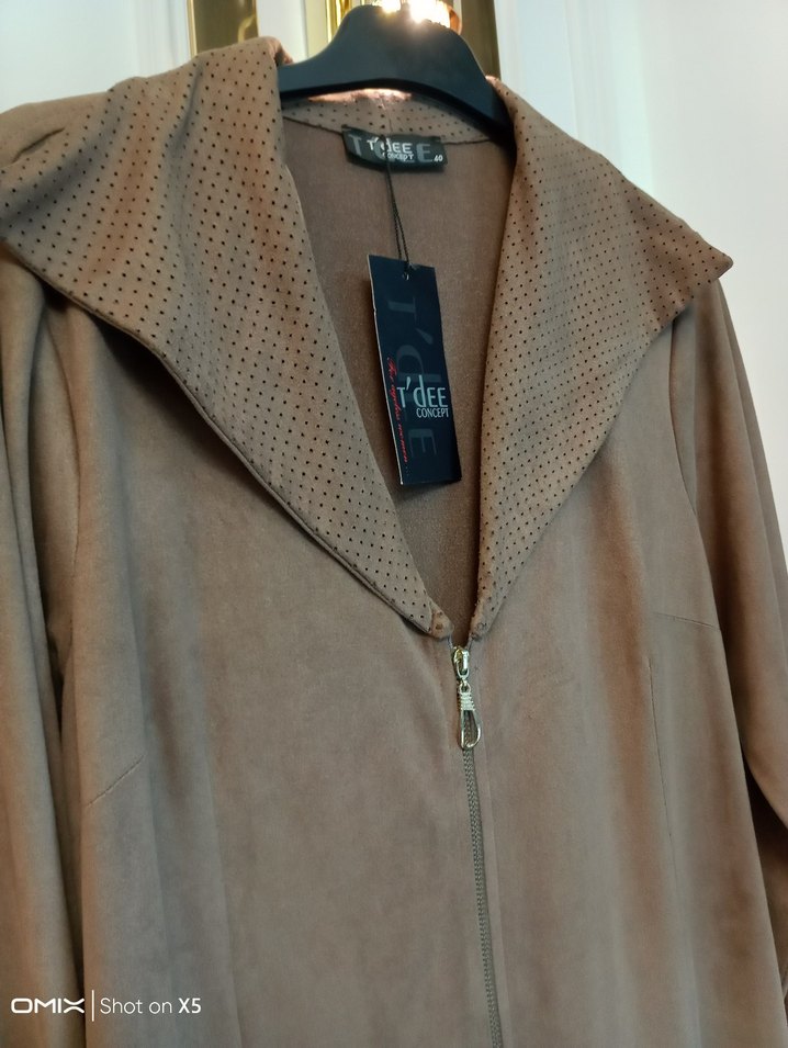 Bej Süet Kadın Uzun Fermuarlı Kaban - Görsel 5