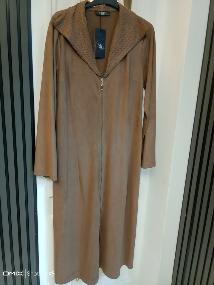 Bej Süet Kadın Uzun Fermuarlı Kaban - Görsel 4