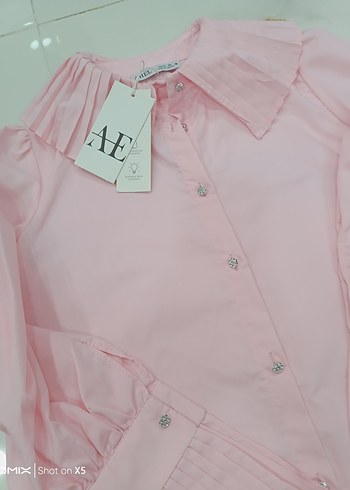 Pembe Pilili Mini Kadın Gömlek - Görsel 3