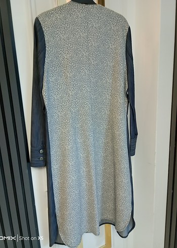 Uzun Denim Kadın Kaban Fermuarlı - Görsel 5