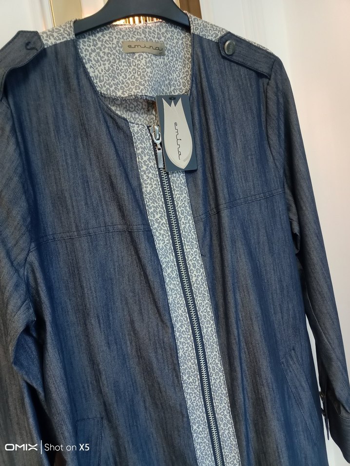 Uzun Denim Kadın Kaban Fermuarlı - Görsel 2