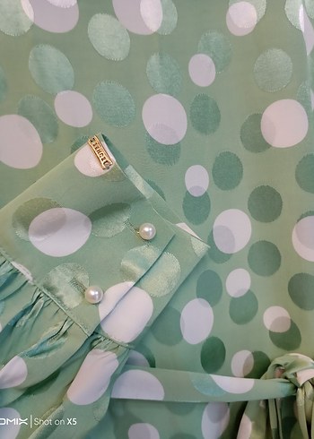 Yeşil Puantiyeli Uzun Kollu Kuşaklı Elbise - Görsel 6