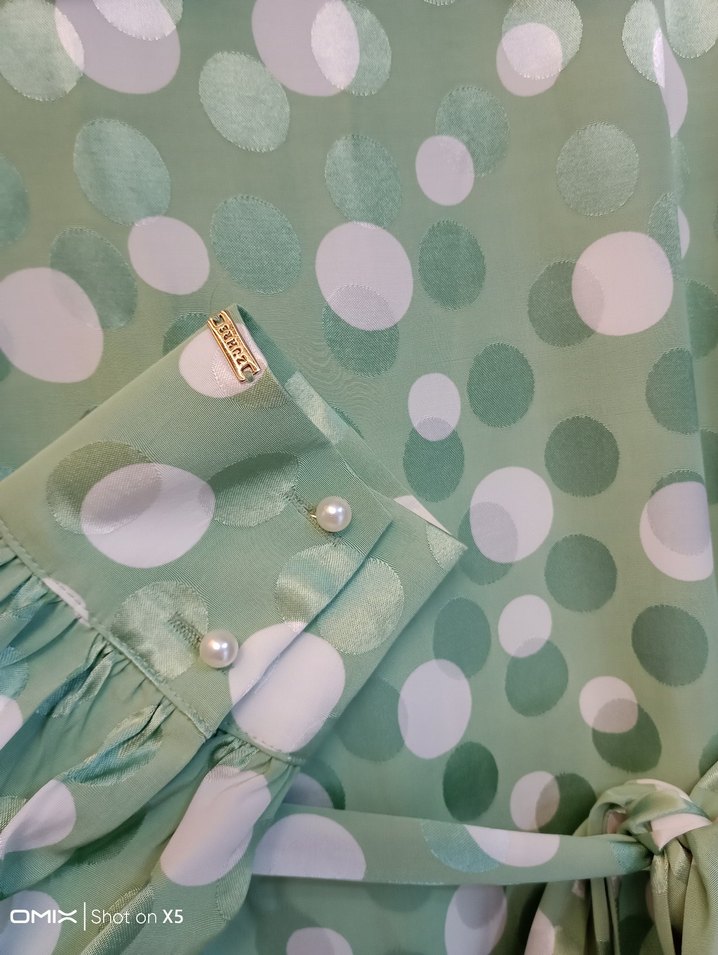 Yeşil Puantiyeli Uzun Kollu Kuşaklı Elbise - Görsel 3