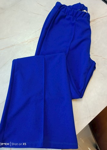 Mavi Rahat Kesim Midi Kadın Kumaş Pantolon - Görsel 3