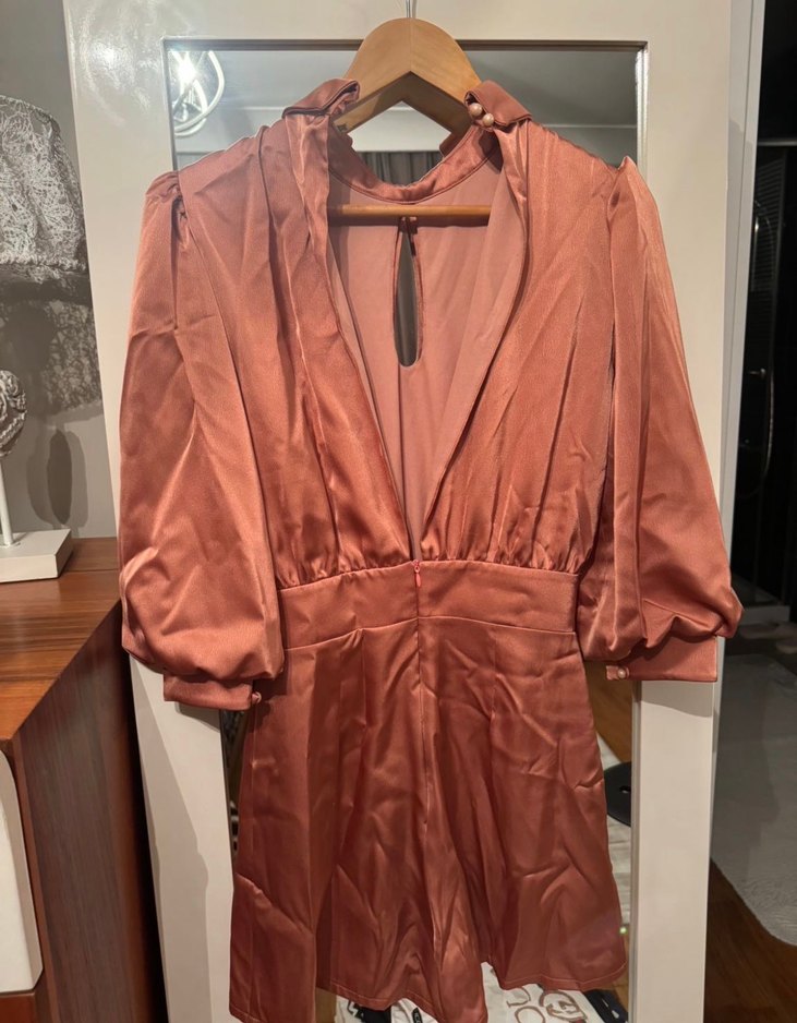 Sample somon Saten V Yaka Kemerli Tulum - Görsel 2