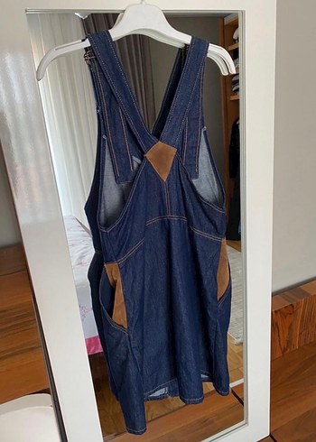 Zara Kadın Lacivert Kot Mini Salopet elbise - Görsel 2