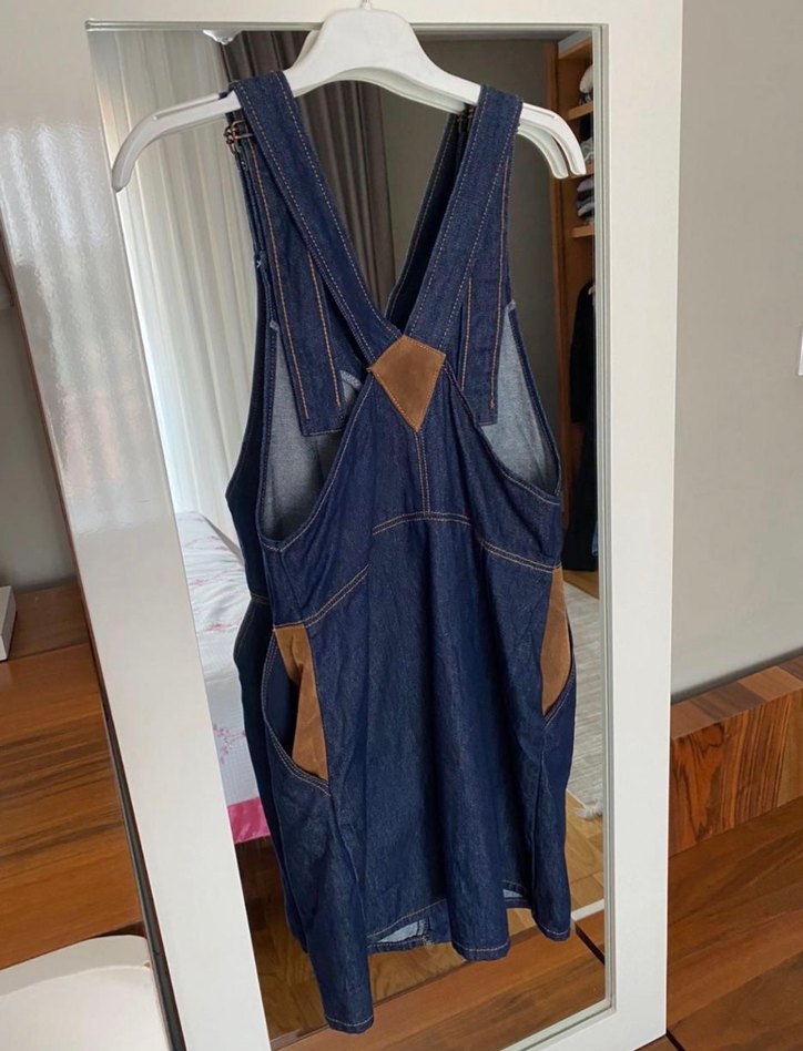 Zara Kadın Lacivert Kot Mini Salopet elbise - Görsel 2