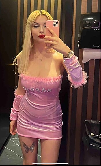 s Beden pembe Renk BARBIE TAŞLI ELBİSE ELDİVEN TAKIM