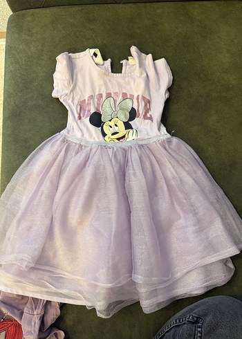 Minnie Mouse Baskılı Mor Kız Çocuk Elbise