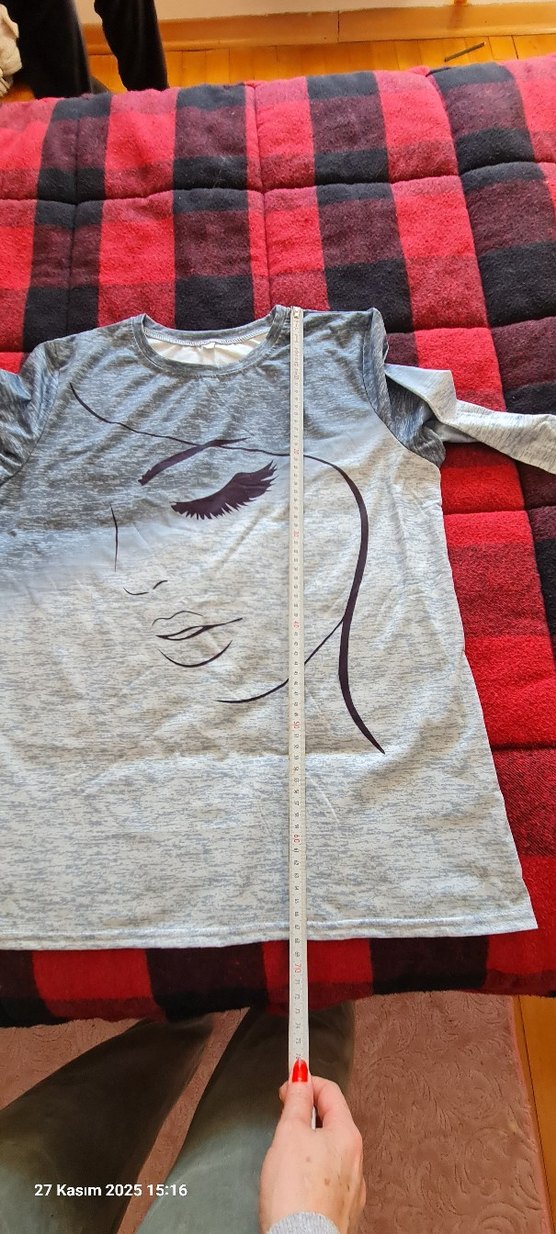 Gri Baskılı Uzun Kollu Tişört - Görsel 2
