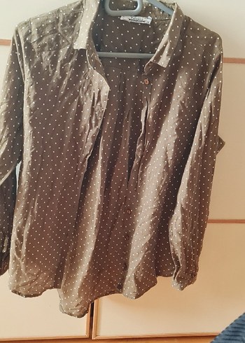 yesil Puantiyeli Uzun Kollu Kadın Gömlek
