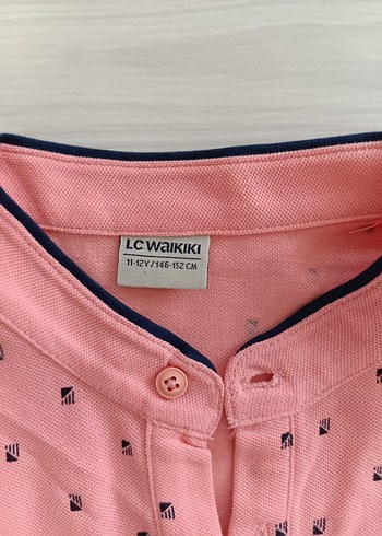 11-12 Yaş Beden Erkek Çocuk Pembe Desenli Polo Tişört